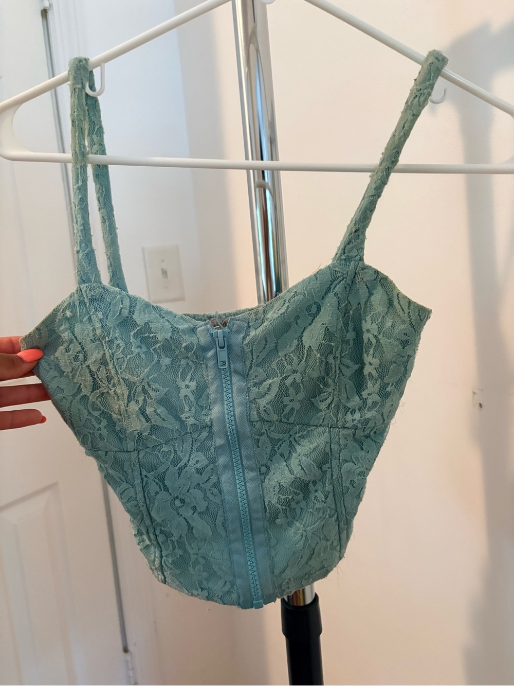 Lace Bustier Crop Top - Sage Green